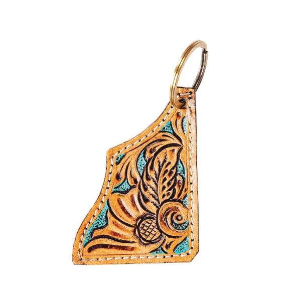 Myra Bag My Corner of The World Key Fob, Scrollwork, Leather Case, Turquoise