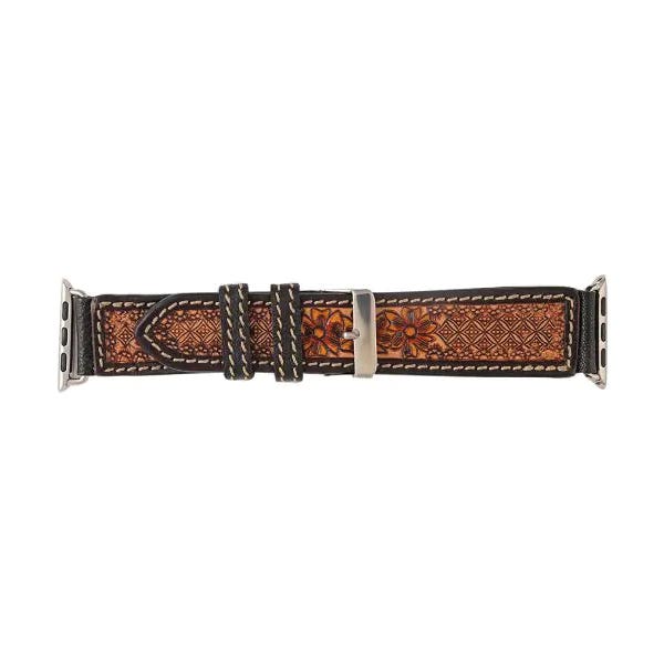 Myra Bag Tyler Springs Series Watch Band, Leather/Metal, Dark Chocolate Brown/Golden Honey/Sunset Red, 7 in L