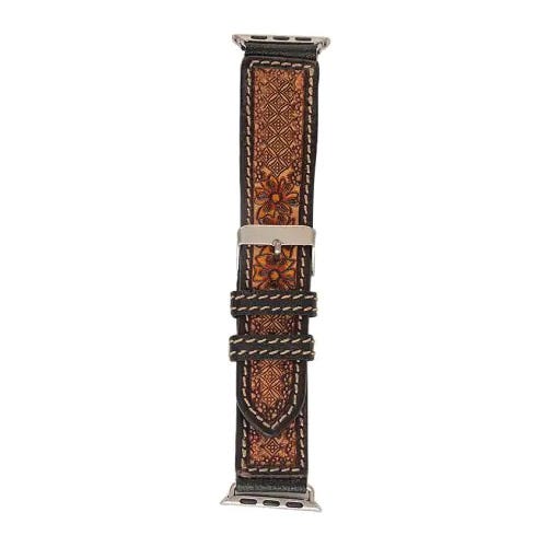 Myra Bag Tyler Springs Series Watch Band, Leather/Metal, Dark Chocolate Brown/Golden Honey/Sunset Red, 7 in L