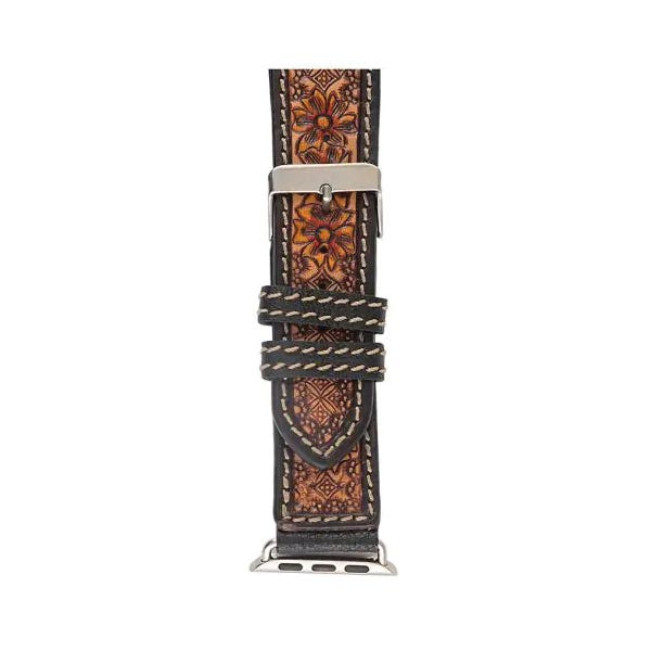 Myra Bag Tyler Springs Series Watch Band, Leather/Metal, Dark Chocolate Brown/Golden Honey/Sunset Red, 7 in L