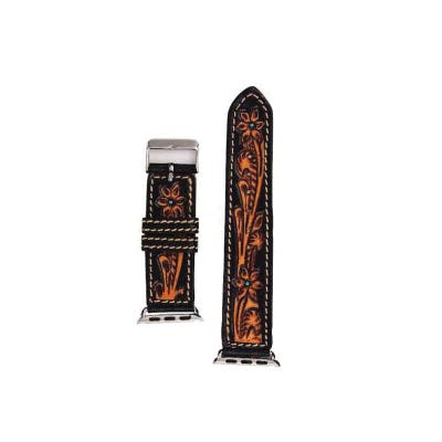 Myra Bag Fox Trail Series Watch Band, Leather/Metal, Dark Chocolate Brown/Golden Honey/Turquoise, 7 in L, 40 mm W