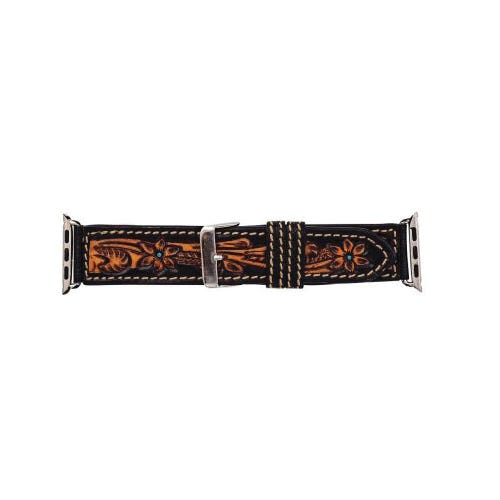 Myra Bag Fox Trail Series Watch Band, Leather/Metal, Dark Chocolate Brown/Golden Honey/Turquoise, 7 in L, 40 mm W