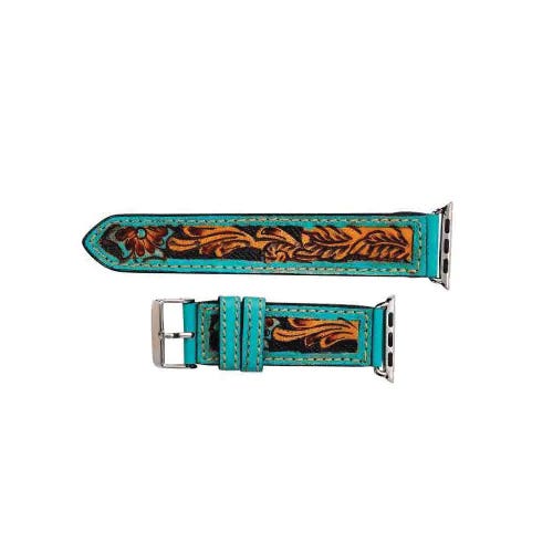 Myra Bag Flora Falls Series Watch Band, Leather/Metal, Golden Honey/Turquoise, 7 in L, 40 mm W, Buckle