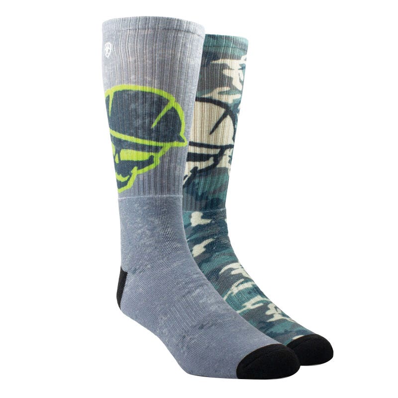 Ariat Men's Socks, Roughneck Grey/Green, Large