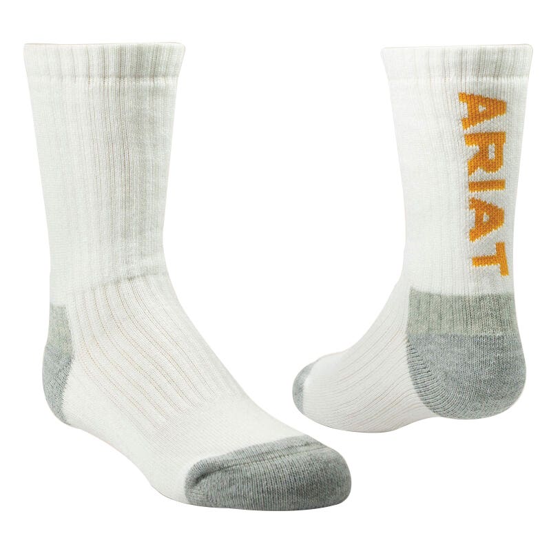Ariat Youth Cotton Crew Sock, White, S/M