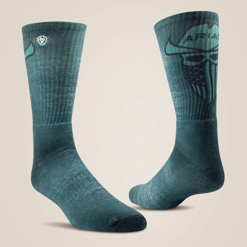 Ariat Men's Socks, Incognito, Grey/Green, Large