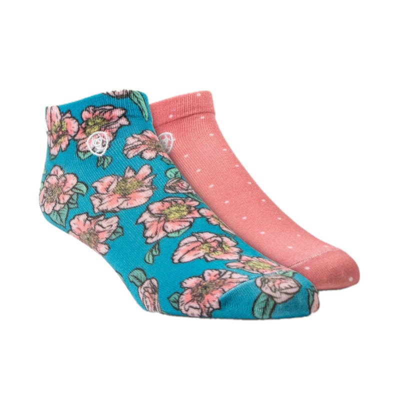Ariat Women's Pink Camillas Low Sock 2 Pair Multi Color Pack, M