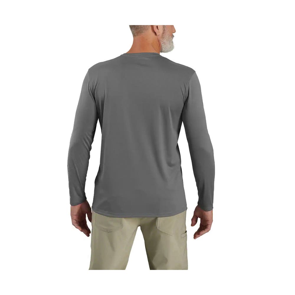 Carhartt Men's Force Sun Defender, Lightweight, Long Sleeve with Logo Graphic T-Shirt, Steel, S