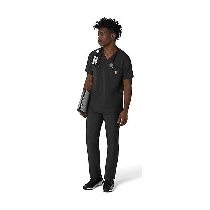 Carhartt Force Cross-Flex Series Scrub Top, M, V-Neck, Short Sleeve, 3 -Pocket, Polyester/Spandex, Black - 926870