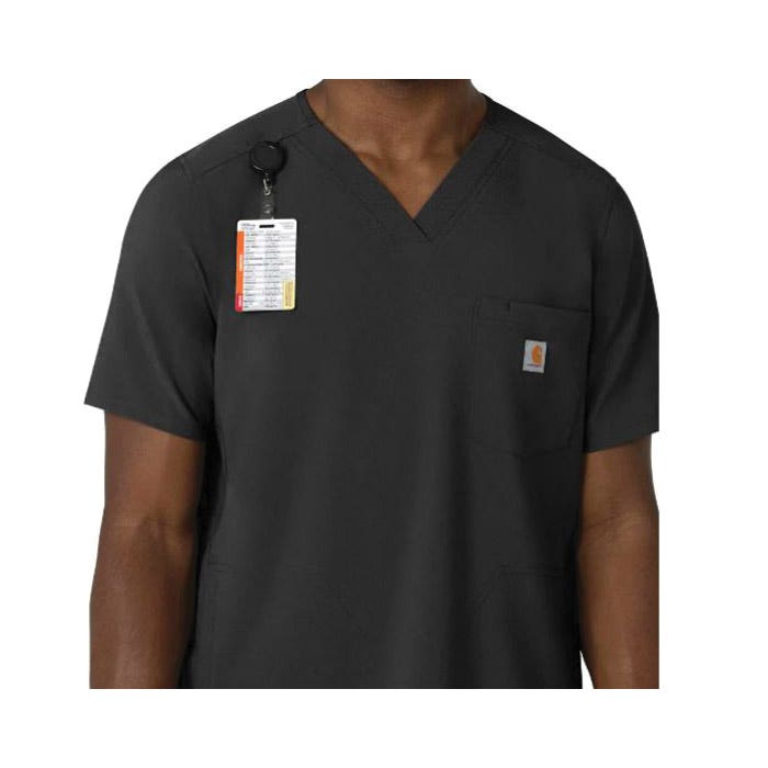Carhartt Force Cross-Flex Series Scrub Top, M, V-Neck, Short Sleeve, 3 -Pocket, Polyester/Spandex, Black - 926870