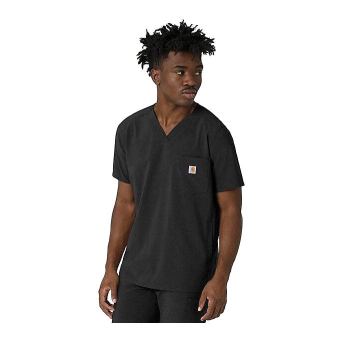 Carhartt Force Cross-Flex Series Scrub Top, S, V-Neck, Short Sleeve, 3 -Pocket, Polyester/Spandex, Black - 926869