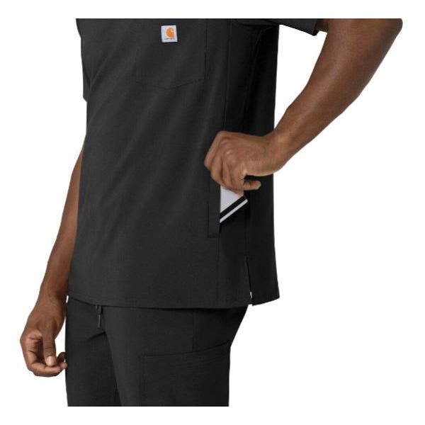 Carhartt Force Cross-Flex Series Scrub Top, S, V-Neck, Short Sleeve, 3 -Pocket, Polyester/Spandex, Black - 926869