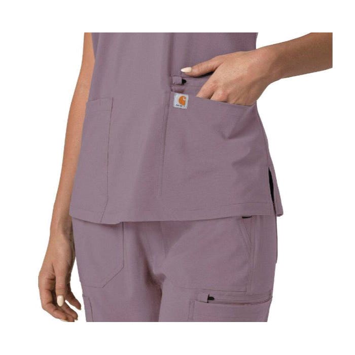 Carhartt Force Cross-Flex Series Scrub Top, S, V-Neck, Short Sleeve, 3 -Pocket, Polyester/Spandex