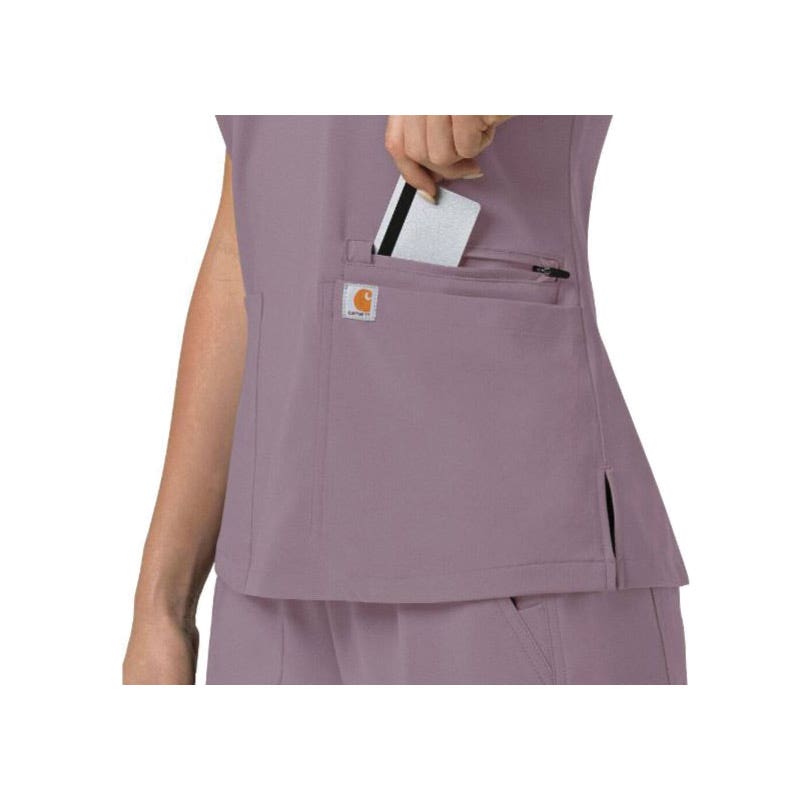 Carhartt Force Cross-Flex Series Scrub Top, M, V-Neck, Short Sleeve, 3 -Pocket, Polyester/Spandex