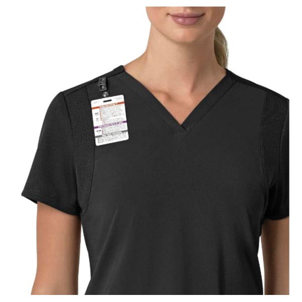 Carhartt Force Cross-Flex Series Scrub Top, L, V-Neck, Short Sleeve, 3 -Pocket, Polyester/Spandex, Black - 926839