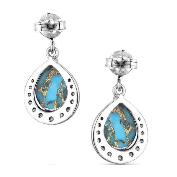 Montana Silversmiths Earrings, Blue Rivers, Teardrop, Turquoise, Zirconia, Clear, Brass/Stainless Steel