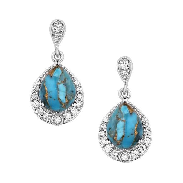 Montana Silversmiths Earrings, Blue Rivers, Teardrop, Turquoise, Zirconia, Clear, Brass/Stainless Steel
