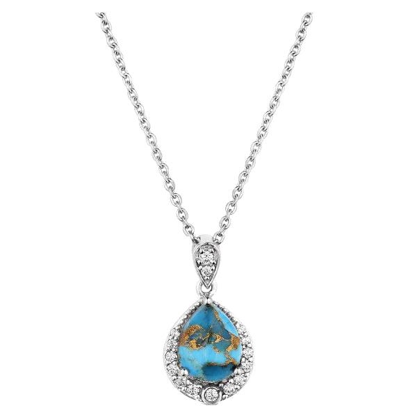 Montana Silversmiths Necklace, Women's, Blue Rivers, Teardrop, Turquoise, Zirconia, Clear, Brass