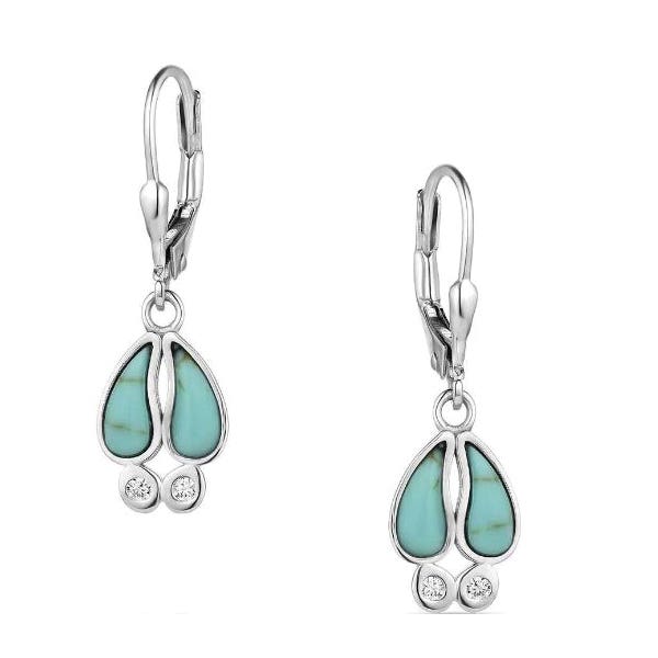 Montana Silversmiths Earrings, Teardrop, Trackers Trail, Turquoise, Zirconia, Clear, Silver