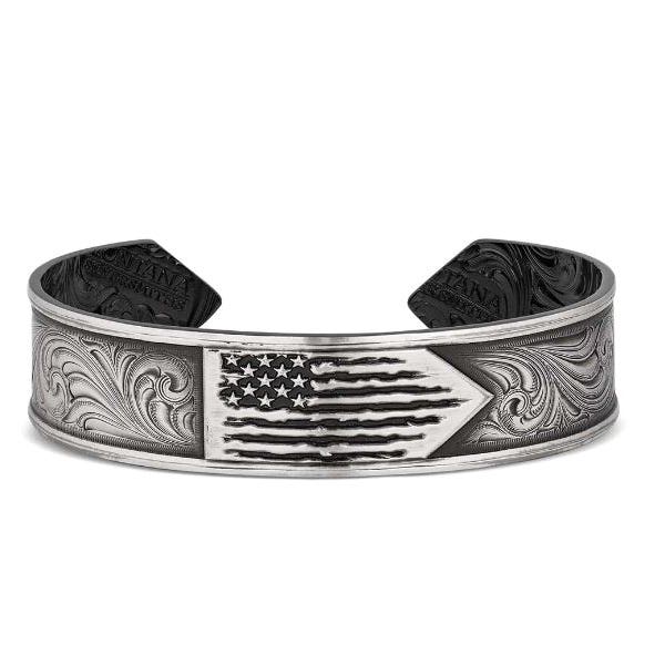 Montana Silversmiths Cuff Bracelet, One-Size, American Flag, Brass/Gun Metal