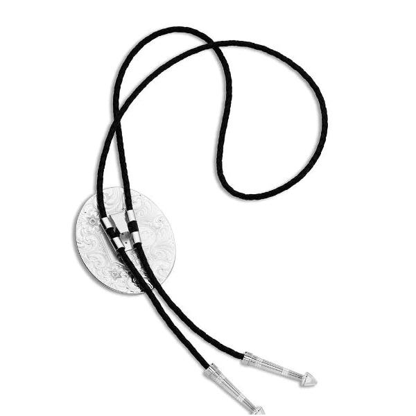 Montana Silversmiths Bolo Tie, XL, Bull Rider, Brass/Faux Leather