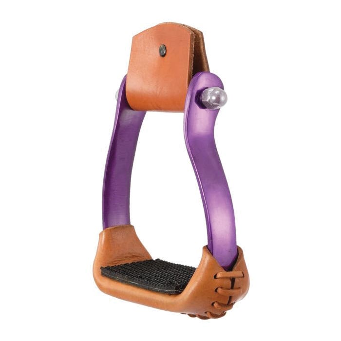 Tough 1 57-99655C-10-0 Stirrup, Aluminum/Leather/Rubber, Purple, Polished