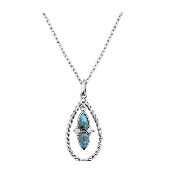 Montana Silversmiths Necklace, Moonlit Ocean, Teardrop, Turquoise, Zirconia, Clear, Brass
