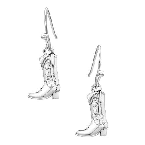Montana Silversmiths Earrings, Sculpted Cowboy Boot, Brass/Stainless Steel