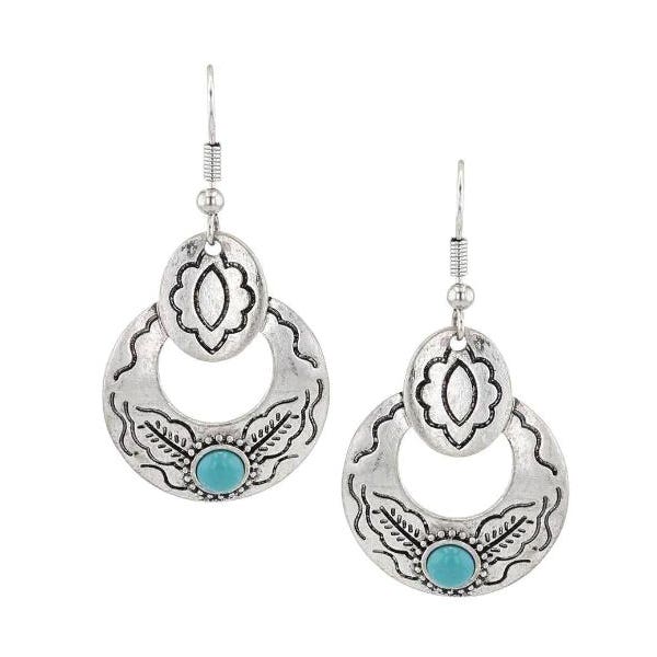 Montana Silversmiths Attitude Earrings, Subtle Southwest, Turquoise, White Metal Alloy