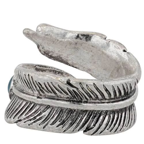Montana Silversmiths Attitude Wrap Ring, One-Size, Feather Touch, Turquoise, White Metal Alloy