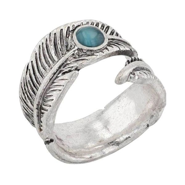 Montana Silversmiths Attitude Wrap Ring, One-Size, Feather Touch, Turquoise, White Metal Alloy