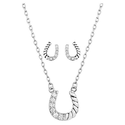Montana Silversmiths Jewelry Set, Women's, Roping Luck, Zirconia, Clear, Brass/Stainless Steel