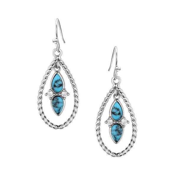 Montana Silversmiths Earrings, Women's, Moonlit Ocean, Teardrop, Turquoise, Zirconia, Clear