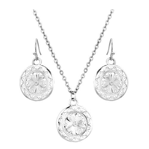 Montana Silversmiths Jewelry Set, Framed Floral, Brass/Stainless Steel