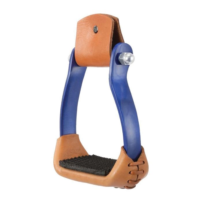 Tough 1 57-99655C-4-0 Stirrup, Aluminum/Leather/Rubber, Royal Blue, Polished