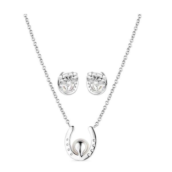 Montana Silversmiths Delicate Embrace Jewelry Set, Horseshoe, Pearl, White, Brass/Stainless Steel