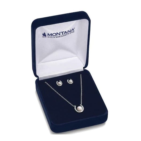 Montana Silversmiths Delicate Embrace Jewelry Set, Horseshoe, Pearl, White, Brass/Stainless Steel