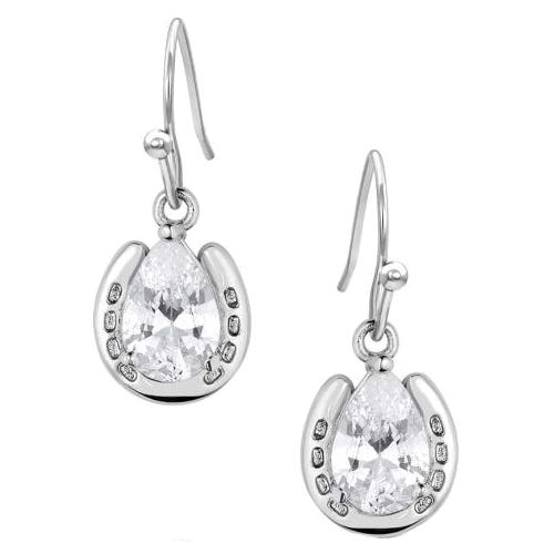 Montana Silversmiths Earrings, Women's, Horseshoe, Lucky Trot, Zirconia, Clear, Brass/Stainless Steel