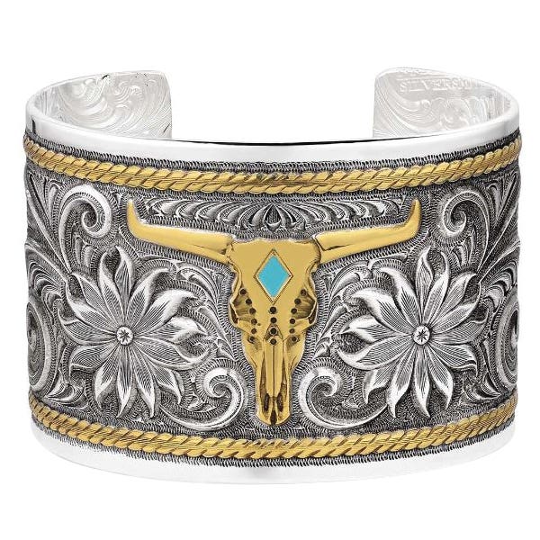 Montana Silversmiths Cuff Bracelet, Women's, One-Size, Meadow Majesty, Turquoise, Brass/Silver