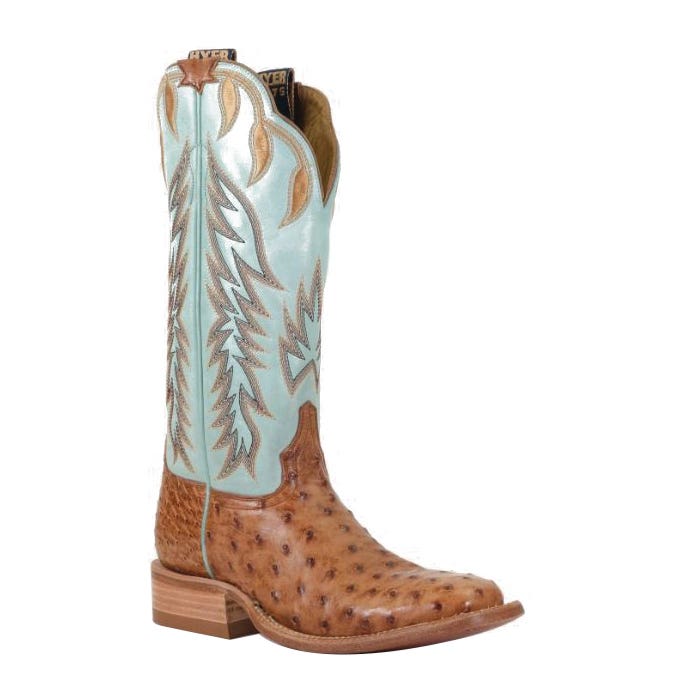 Hyer Harper Series Boots, 7, C W, Feather Historic HYER Stitch, Waxy Ostrich Leather, Robin's Egg