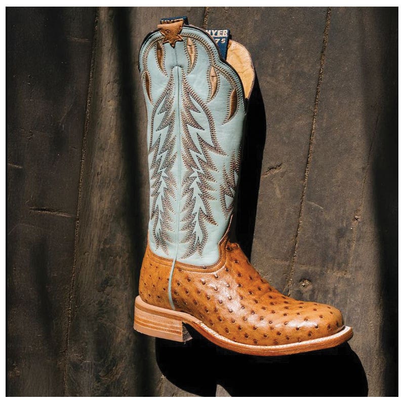 Hyer Harper Series Boots, 9.5, B W, Feather Historic HYER Stitch, Waxy Ostrich Leather, Robin's Egg