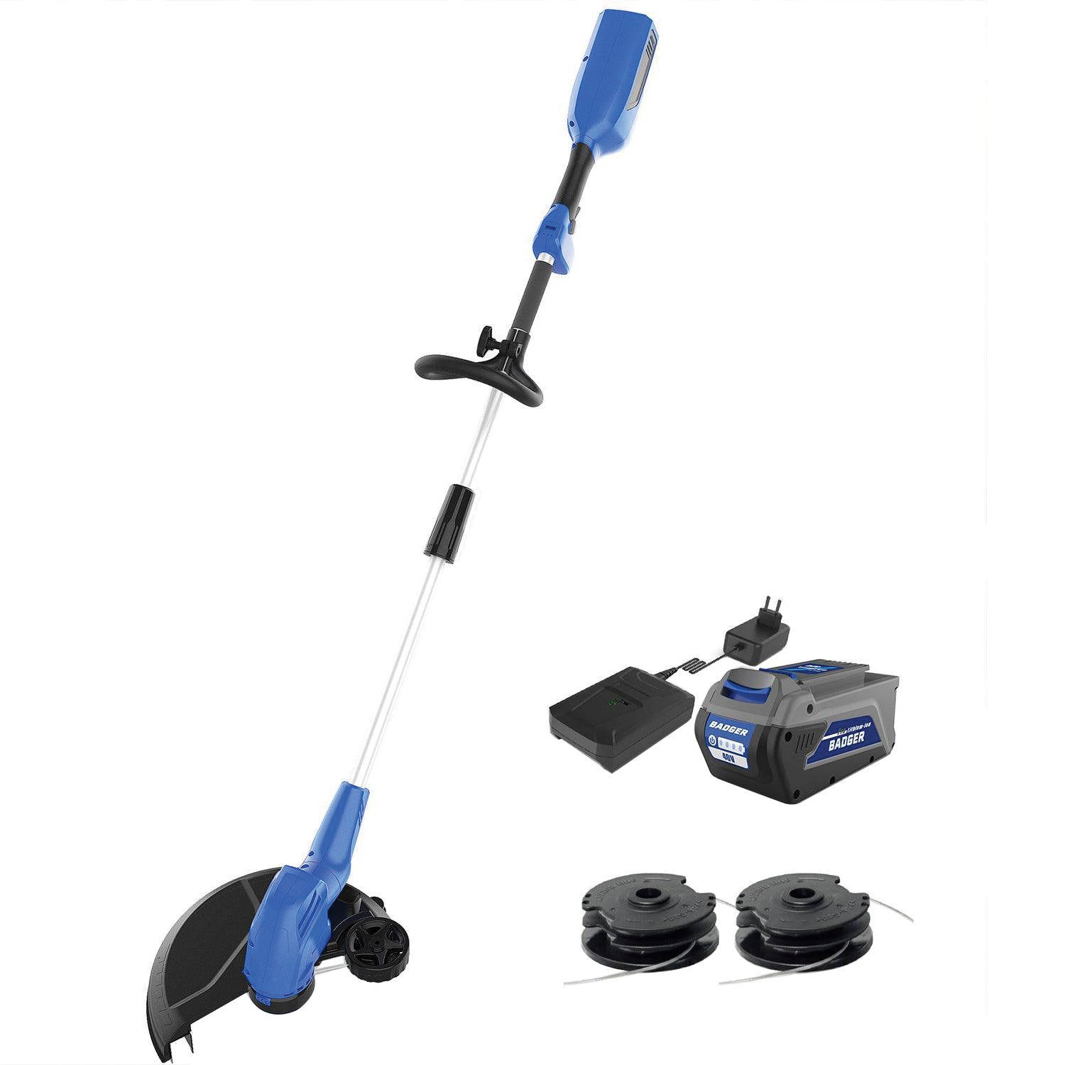 Badger Cordless Electric String Trimmer, Battery Included, 2 Ah, 40 V, 0.065 in Dia Line, D Handle