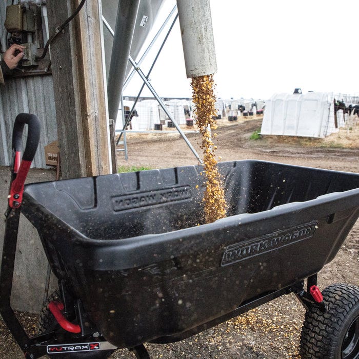 YUTRAX Work Wagon Dump Cart, 1800 lb, 54 x 38 x 16 in Deck, Polypropylene Deck, 4-Wheel, 16 x 16-1/2 in Wheel