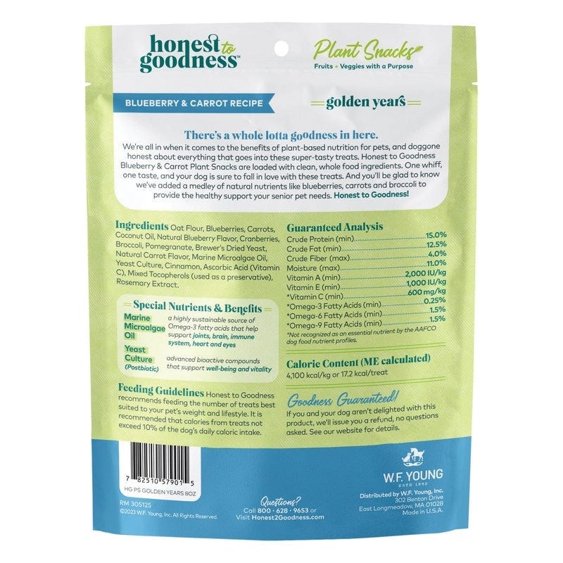 Honest to Goodness Dog Treat, Blueberry, Carrot, 8 oz Bag