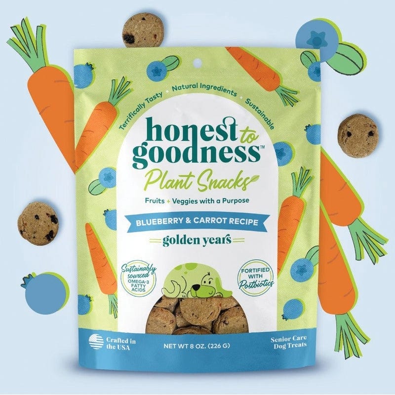 Honest to Goodness Dog Treat, Blueberry, Carrot, 8 oz Bag