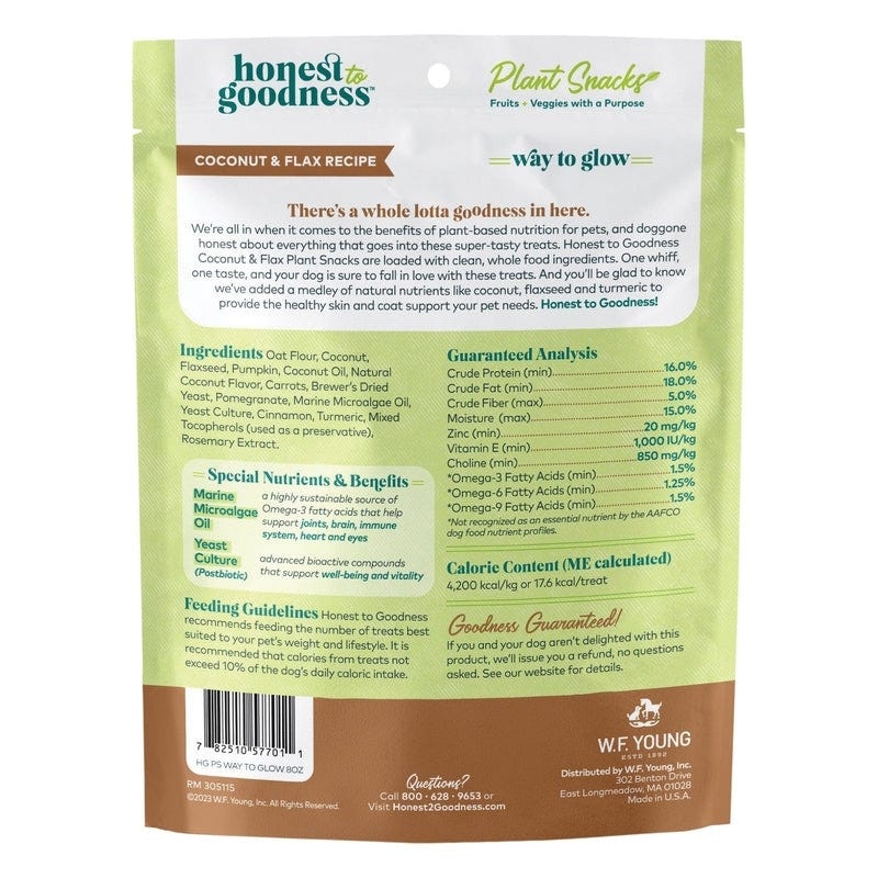 Honest to Goodness Dog Treat, Coconut, Flax, 8 oz Bag