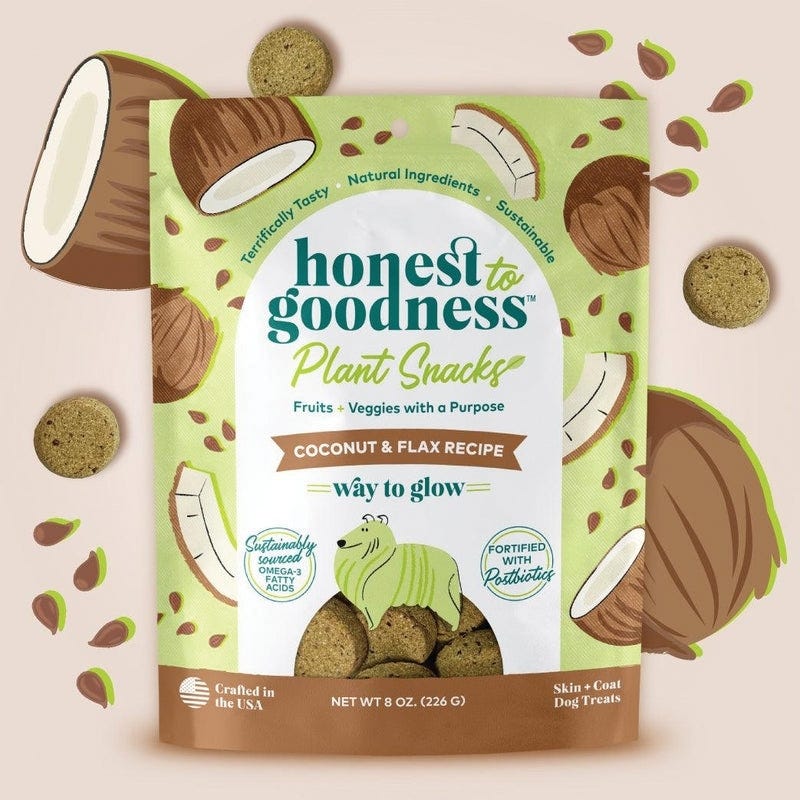 Honest to Goodness Dog Treat, Coconut, Flax, 8 oz Bag