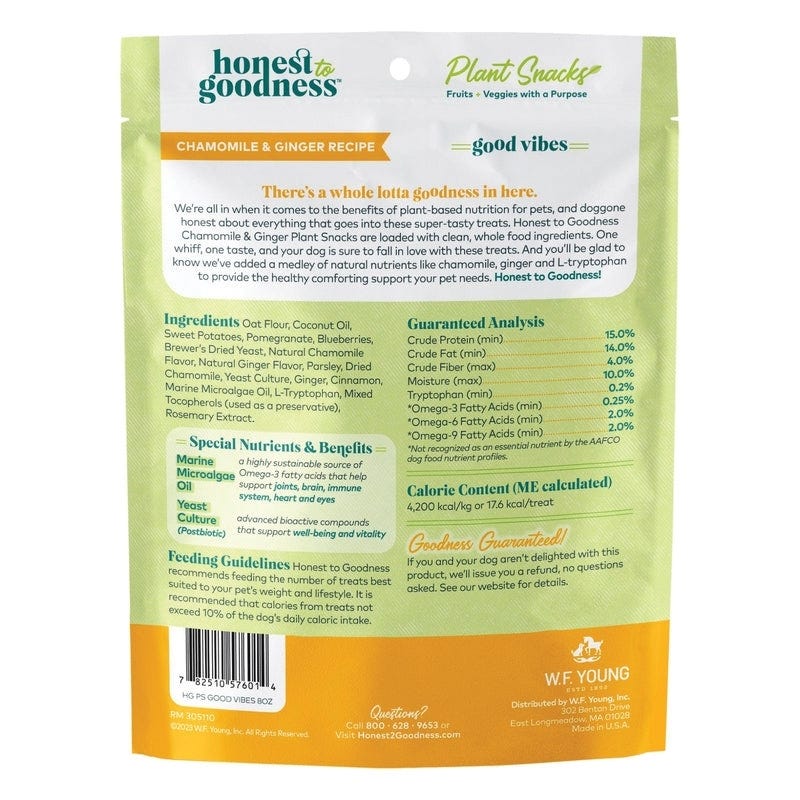 Honest to Goodness Dog Treat, Chamomile, Ginger, 8 oz Bag