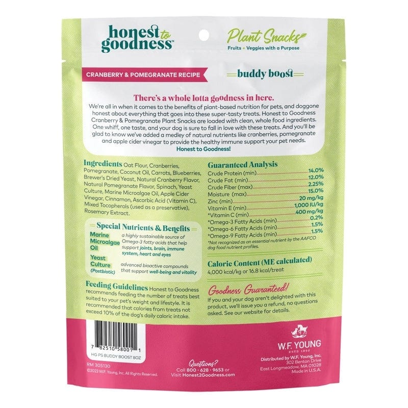 Honest to Goodness Dog Treat, Cranberry, Pomegranate, 8 oz Bag
