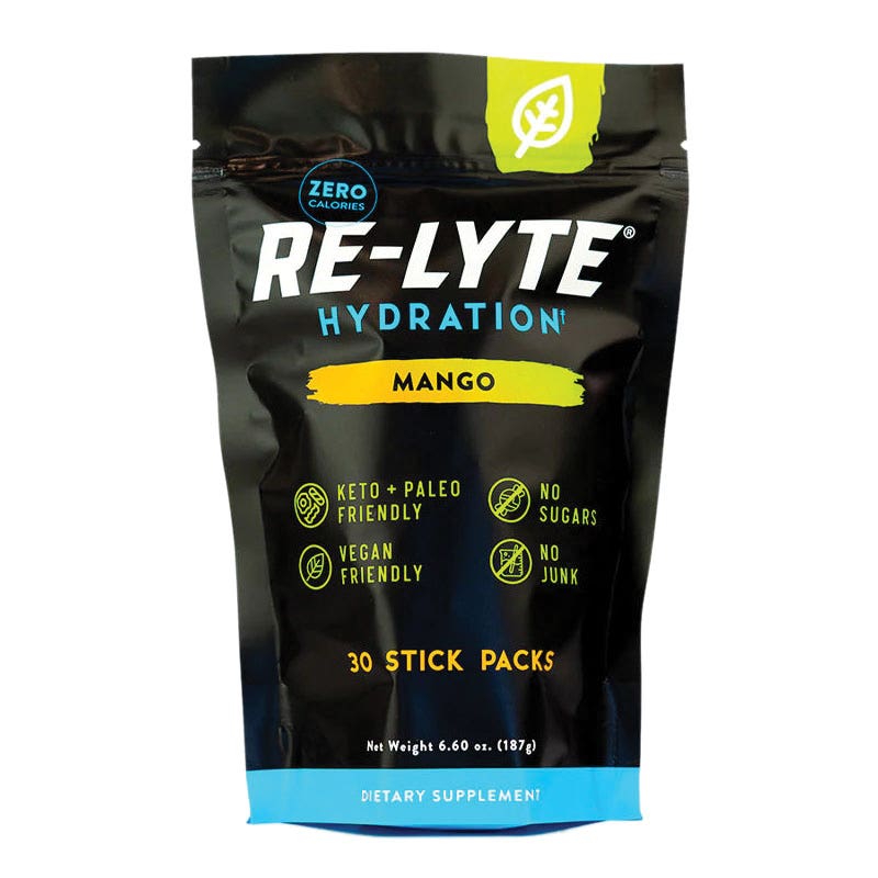 Redmond Re-Lyte Hydration Drink Mix, Sugar-Free, Stick, Mango, 30 Pack
